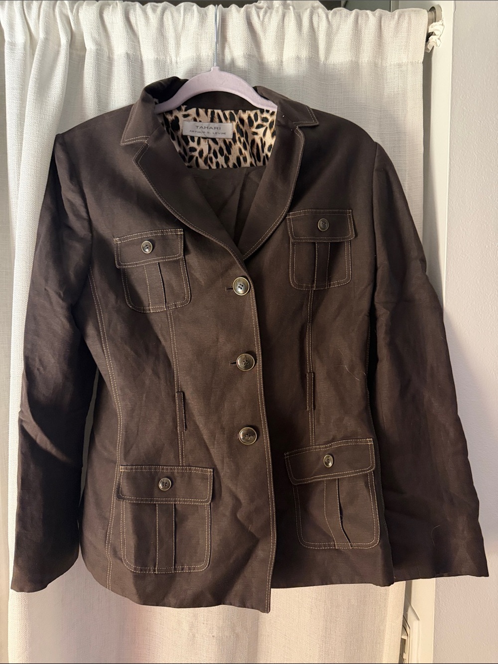 Tahari Dark Brown Women’s Linen Suit